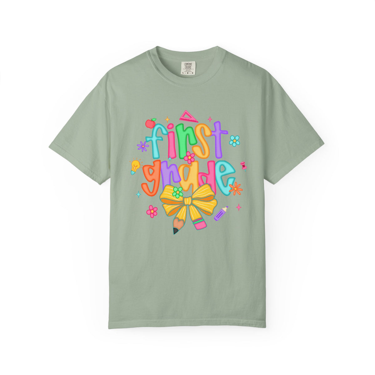 Coquette First Grade Pencil Bow - Comfort Colors | Trendy Women's T-Shirt. Direct to Garment. Printed & Shipped in the USA. Unisex Sizes.