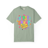 Coquette First Grade Pencil Bow - Comfort Colors | Trendy Women's T-Shirt. Direct to Garment. Printed & Shipped in the USA. Unisex Sizes.