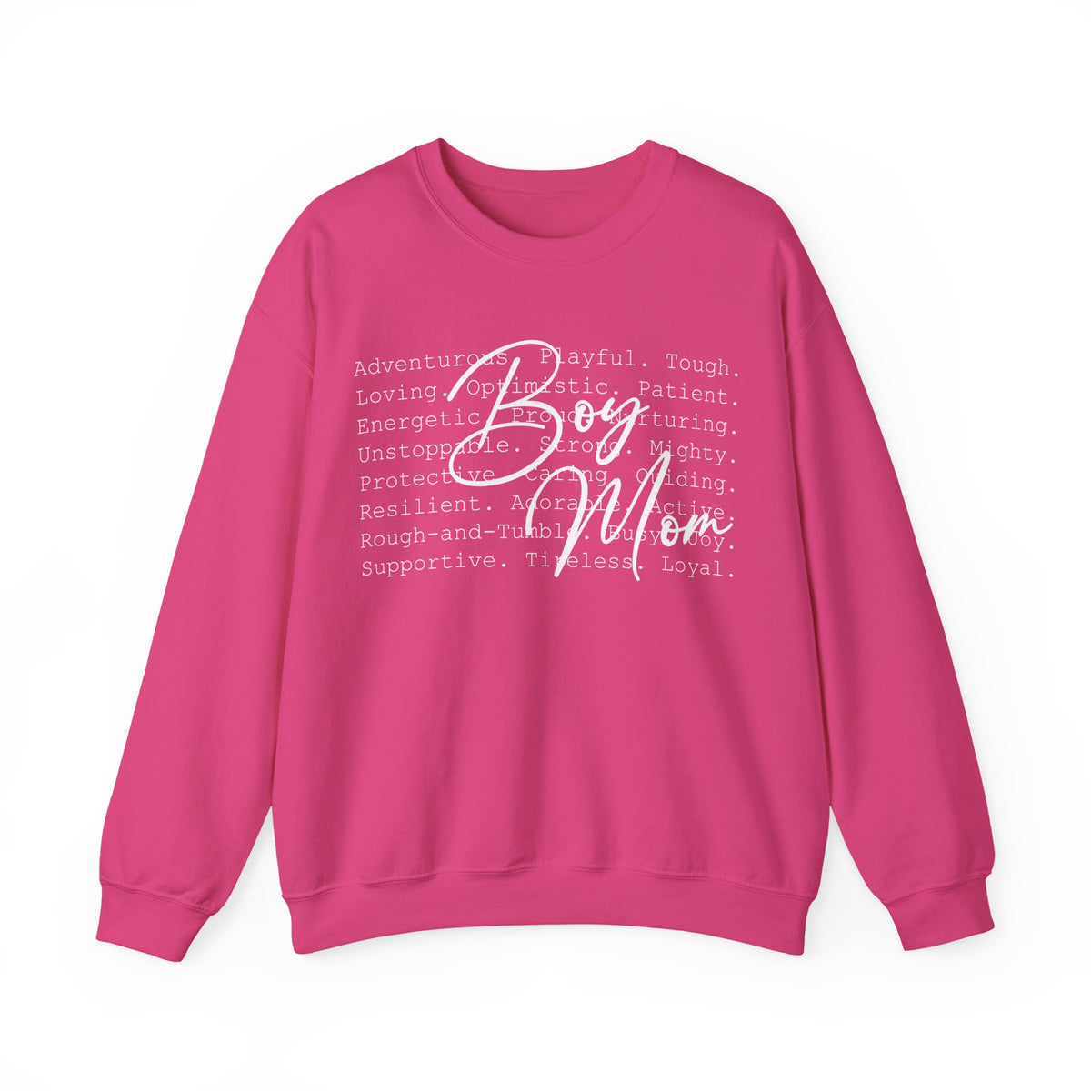 Boy Mom Typography – Gildan Heavy Blend | Trendy Women’s Soft Sweatshirt. Direct to Garment. Printed & Shipped in the USA. Unisex Sizes.