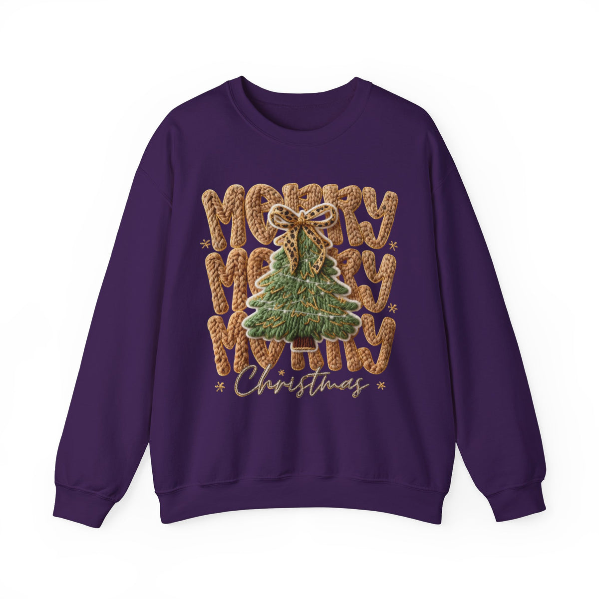 Merry Merry Merry Christmas, Faux Latch Hook Yarn – Gildan Heavy Blend | Trendy Women’s Soft Sweatshirt. Direct to Garment. Printed & Shipped in the USA. Unisex Sizes.