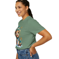 Winter Baby Highland Cow with Cocoa  - Comfort Colors | Trendy Women's T-Shirt. Direct to Garment. Printed & Shipped in the USA. Unisex Sizes.