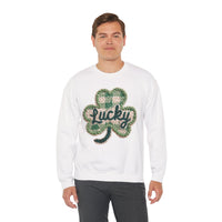 Lucky Shamrock Faux Knit – Gildan Heavy Blend | Trendy Men's and Women’s Soft Sweatshirt. Direct to Garment. Printed & Shipped in the USA. Unisex Sizes.