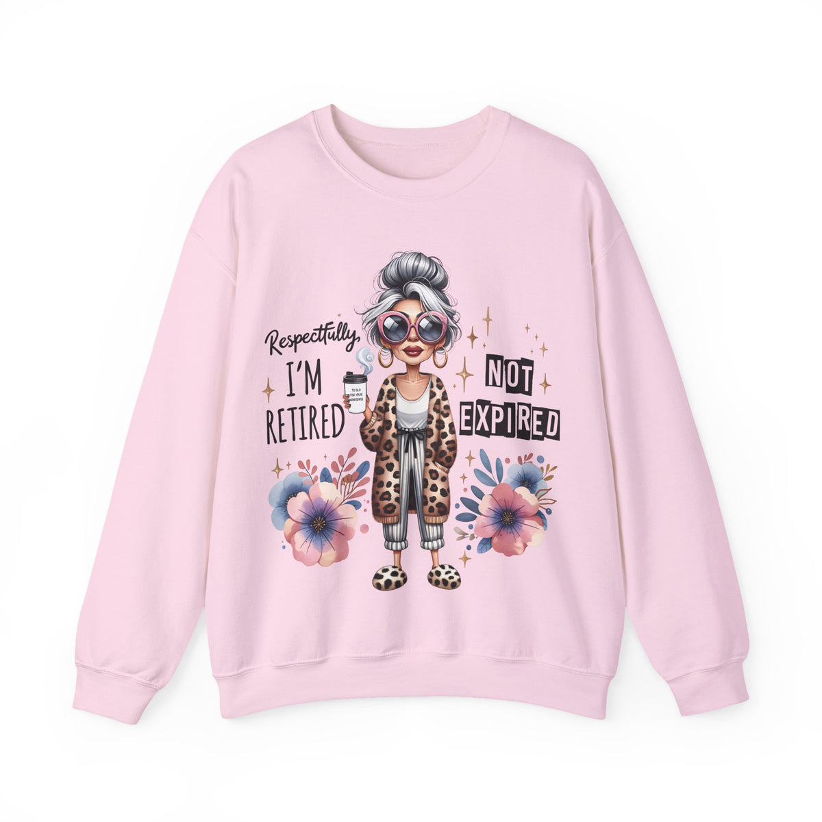 Retired Not Expired Crewneck Sweatshirt — Funny Retro Grandma Graphic