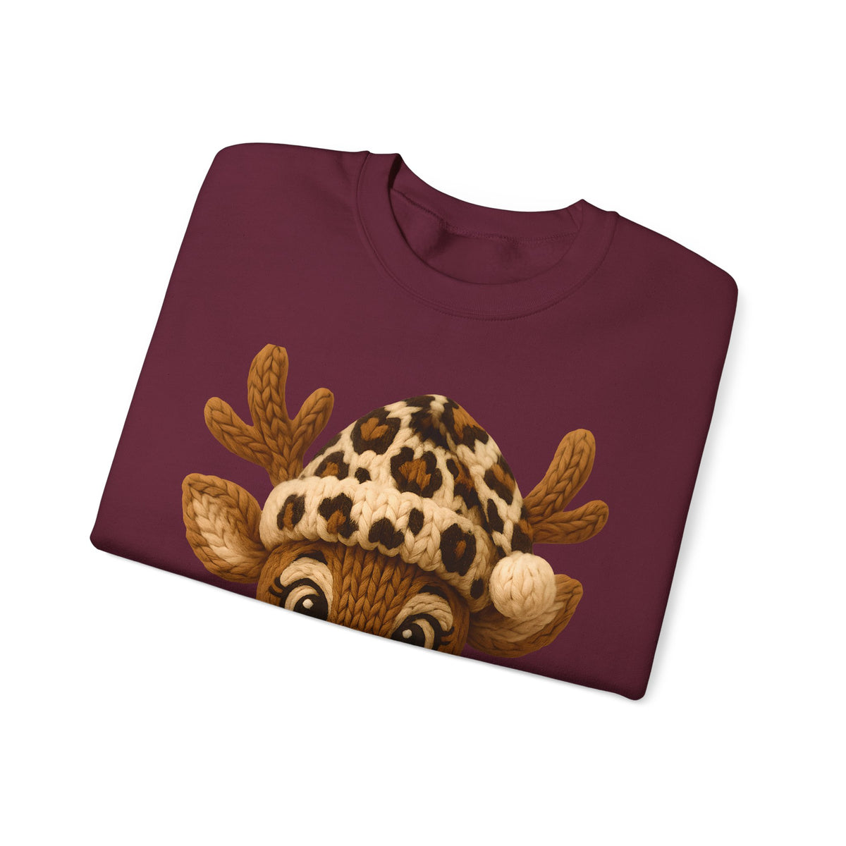 Rudolph Reindeer Leopard Santa Hat Christmas – Gildan Heavy Blend | Trendy Women’s Soft Sweatshirt. Direct to Garment. Printed & Shipped in the USA. Unisex Sizes.