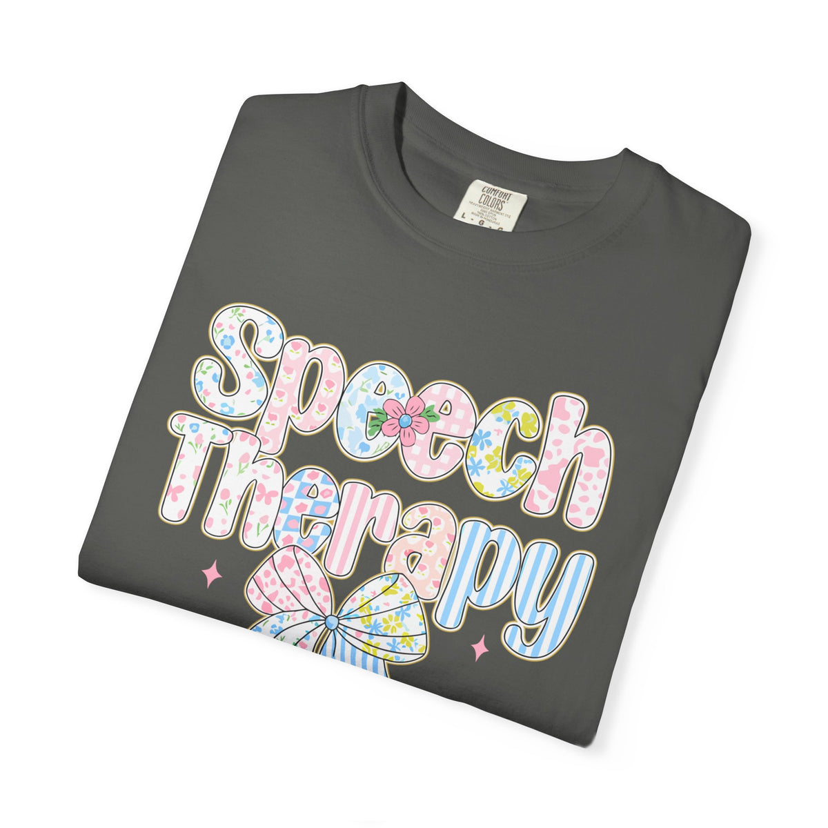 Speech Therapy - Pink Blue Coquette - Comfort Colors | Trendy Women's T-Shirt. Direct to Garment. Printed & Shipped in the USA. Unisex Sizes.
