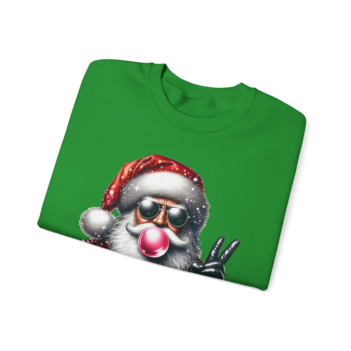 Biker Santa Leather Jacket Bubblegum – Gildan Heavy Blend | Trendy Women’s and Men's Soft Sweatshirt. Direct to Garment. Printed & Shipped in the USA. Unisex Sizes.