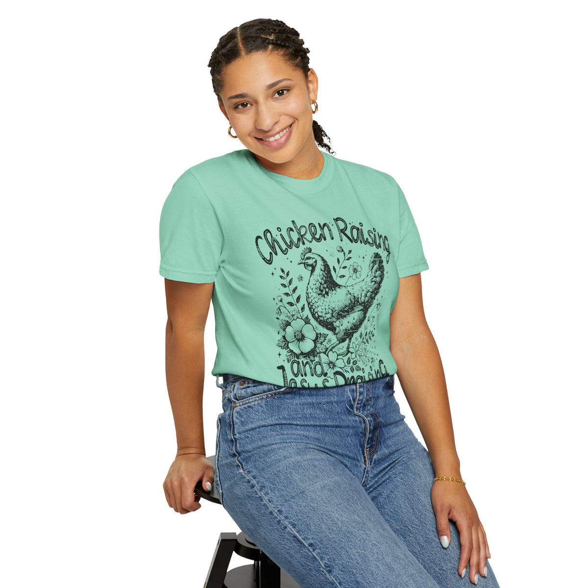 Chicken Raising and Jesus Praising - Comfort Colors | Trendy Men's and Women's T-Shirt. Direct to Garment. Printed & Shipped in the USA. Unisex Sizes.