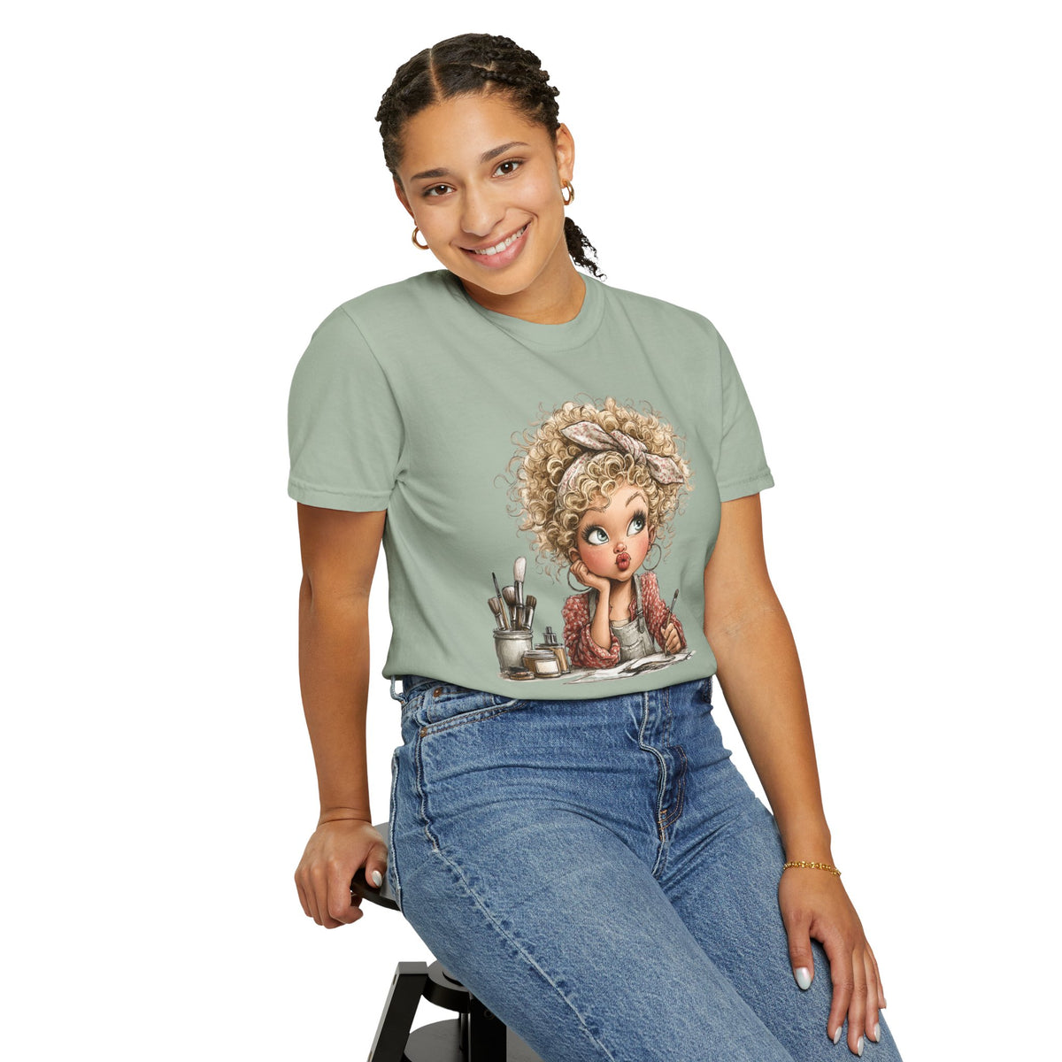 Cute Artist Curly Girl - Comfort Colors | Trendy Women's T-Shirt. Direct to Garment. Printed & Shipped in the USA. Unisex Sizes.
