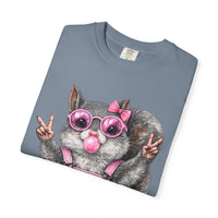 Cute But Feral, Squirrel in Pink Bibs - Comfort Colors | Trendy Women's T-Shirt. Direct to Garment. Printed & Shipped in the USA. Unisex Sizes.