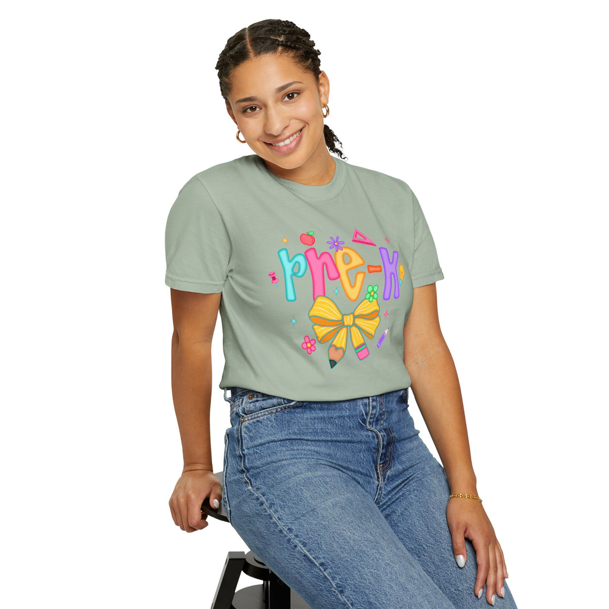 Coquette Pre-K Pencil Bow - Comfort Colors | Trendy Women's T-Shirt. Direct to Garment. Printed & Shipped in the USA. Unisex Sizes.