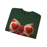 Faux Crochet Valentine Bow – Gildan Heavy Blend | Trendy Women’s Soft Sweatshirt. Direct to Garment. Printed & Shipped in the USA. Unisex Sizes.
