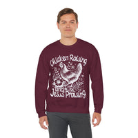 Chicken Raising and Jesus Praising – Gildan Heavy Blend | Trendy Men's and Women’s Soft Sweatshirt. Direct to Garment. Printed & Shipped in the USA. Unisex Sizes.