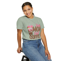 Half Mom Half Coffee. Cute Leopard Print Coffee Design - Comfort Colors | Trendy Women's T-Shirt. Direct to Garment. Printed & Shipped in the USA. Unisex Sizes.