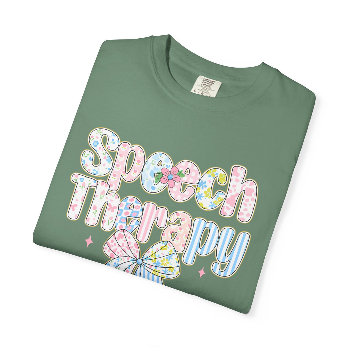 Speech Therapy - Pink Blue Coquette - Comfort Colors | Trendy Women's T-Shirt. Direct to Garment. Printed & Shipped in the USA. Unisex Sizes.