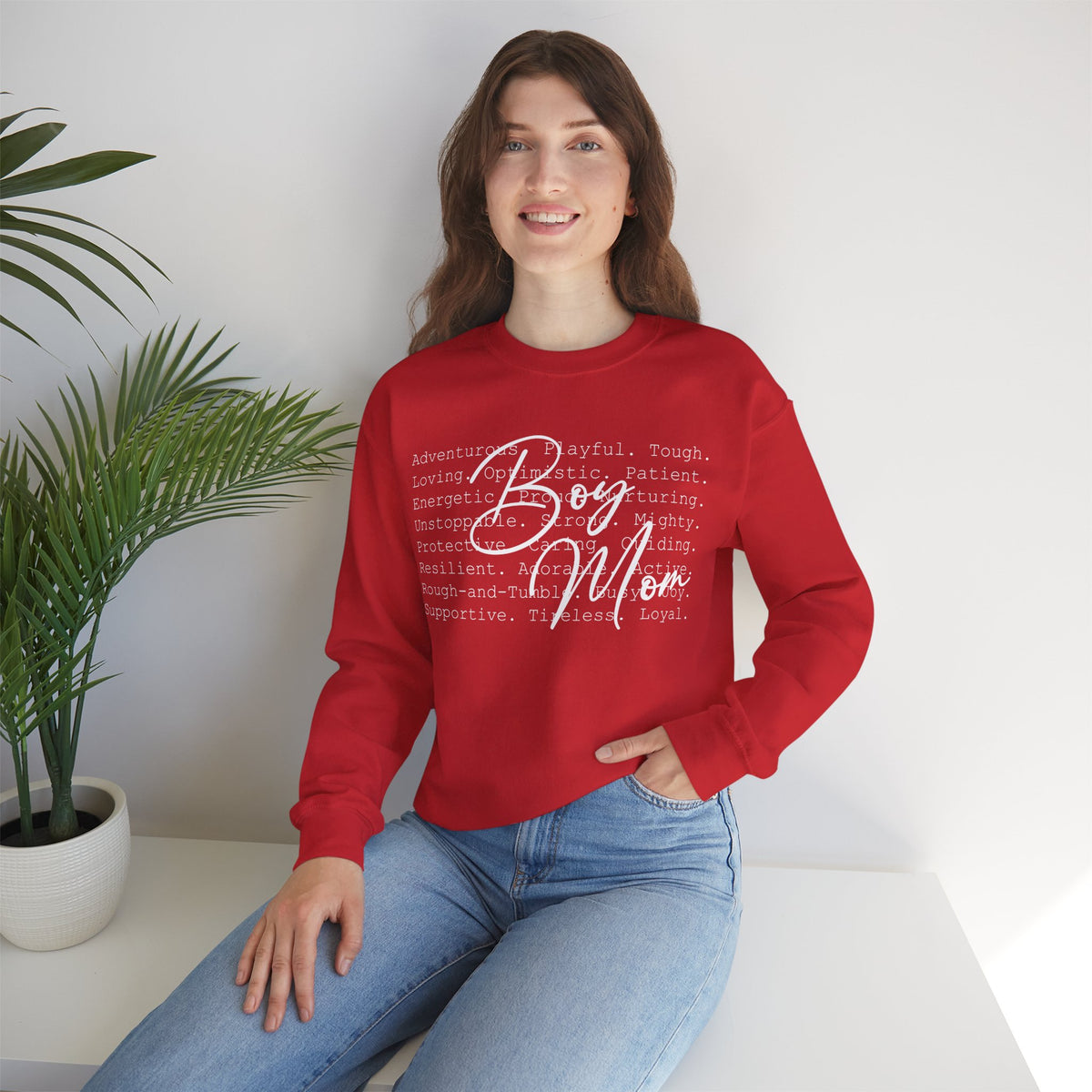 Boy Mom Typography – Gildan Heavy Blend | Trendy Women’s Soft Sweatshirt. Direct to Garment. Printed & Shipped in the USA. Unisex Sizes.