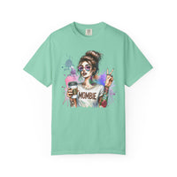 Cool Mombie with Coffee Peace Tattoo - Comfort Colors | Trendy Women's T-Shirt. Direct to Garment. Printed & Shipped in the USA. Unisex Sizes.