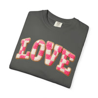 Faux Crochet Checkered LOVE - Comfort Colors | Trendy Women's T-Shirt. Direct to Garment. Printed & Shipped in the USA. Unisex Sizes.