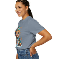 Winter Baby Highland Cow with Cocoa  - Comfort Colors | Trendy Women's T-Shirt. Direct to Garment. Printed & Shipped in the USA. Unisex Sizes.