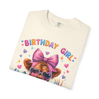 Birthday Girl, Highland Cow - Comfort Colors | Trendy Women's T-Shirt. Direct to Garment. Printed & Shipped in the USA. Unisex Sizes.