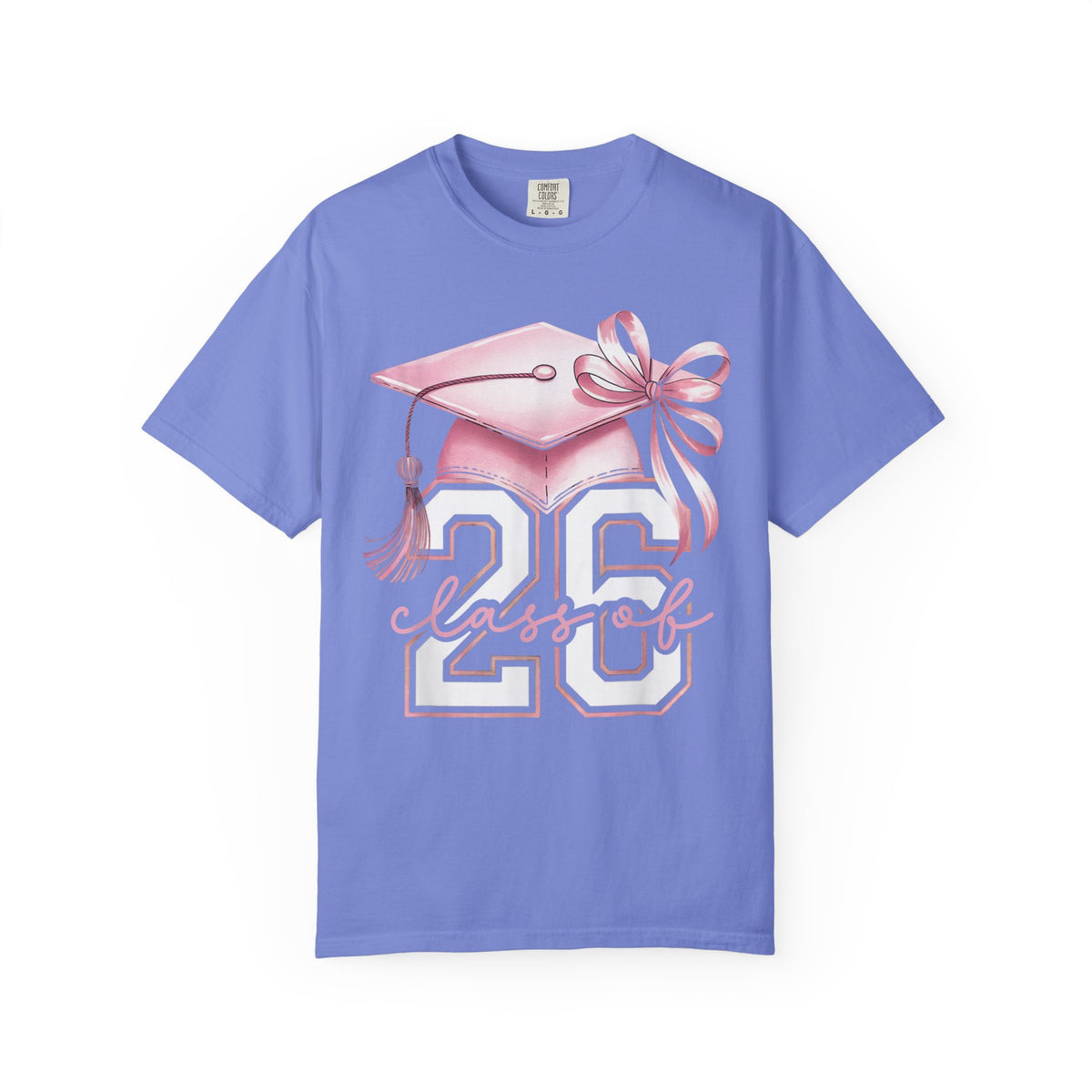 Pink Coquette, Class of 2026 Graduation Cap - Comfort Colors | Trendy Women's T-Shirt. Direct to Garment. Printed & Shipped in the USA. Unisex Sizes.