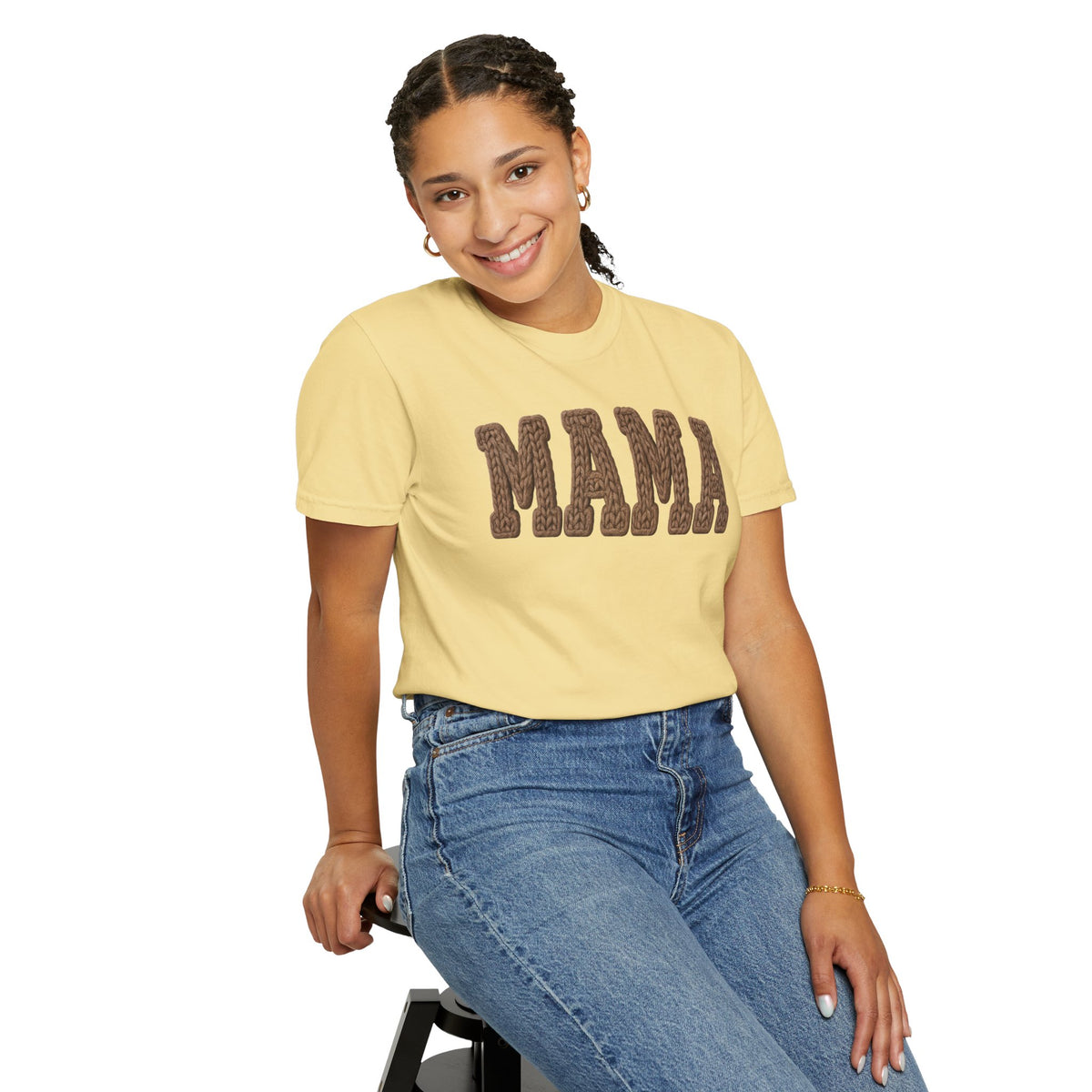 Mama, Faux Knit - Comfort Colors | Trendy Women's T-Shirt. Direct to Garment. Printed & Shipped in the USA. Unisex Sizes.