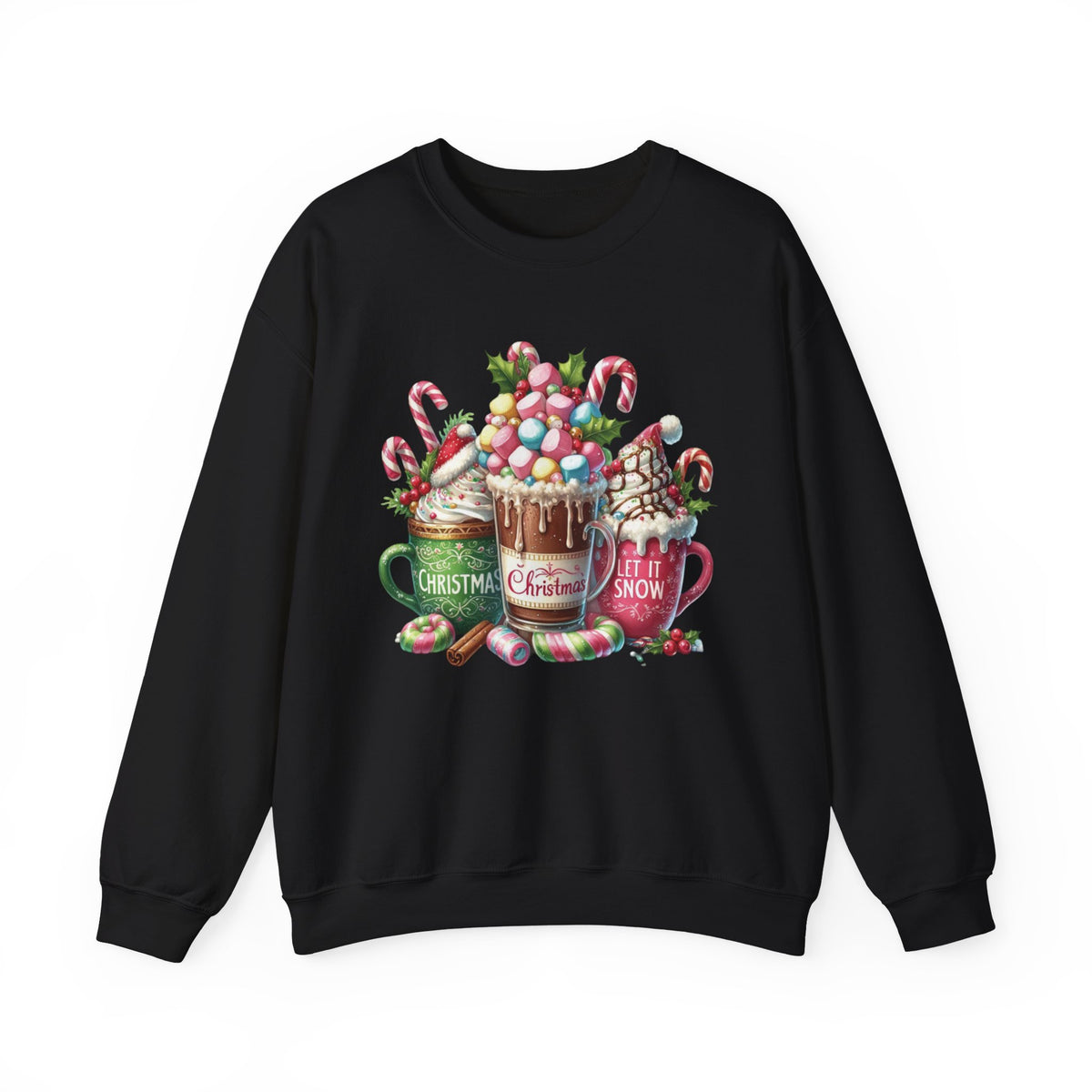 Hot Chocolate Mugs Christmas Hot Cocoa – Gildan Heavy Blend | Trendy Women’s Soft Sweatshirt. Direct to Garment. Printed & Shipped in the USA. Unisex Sizes.