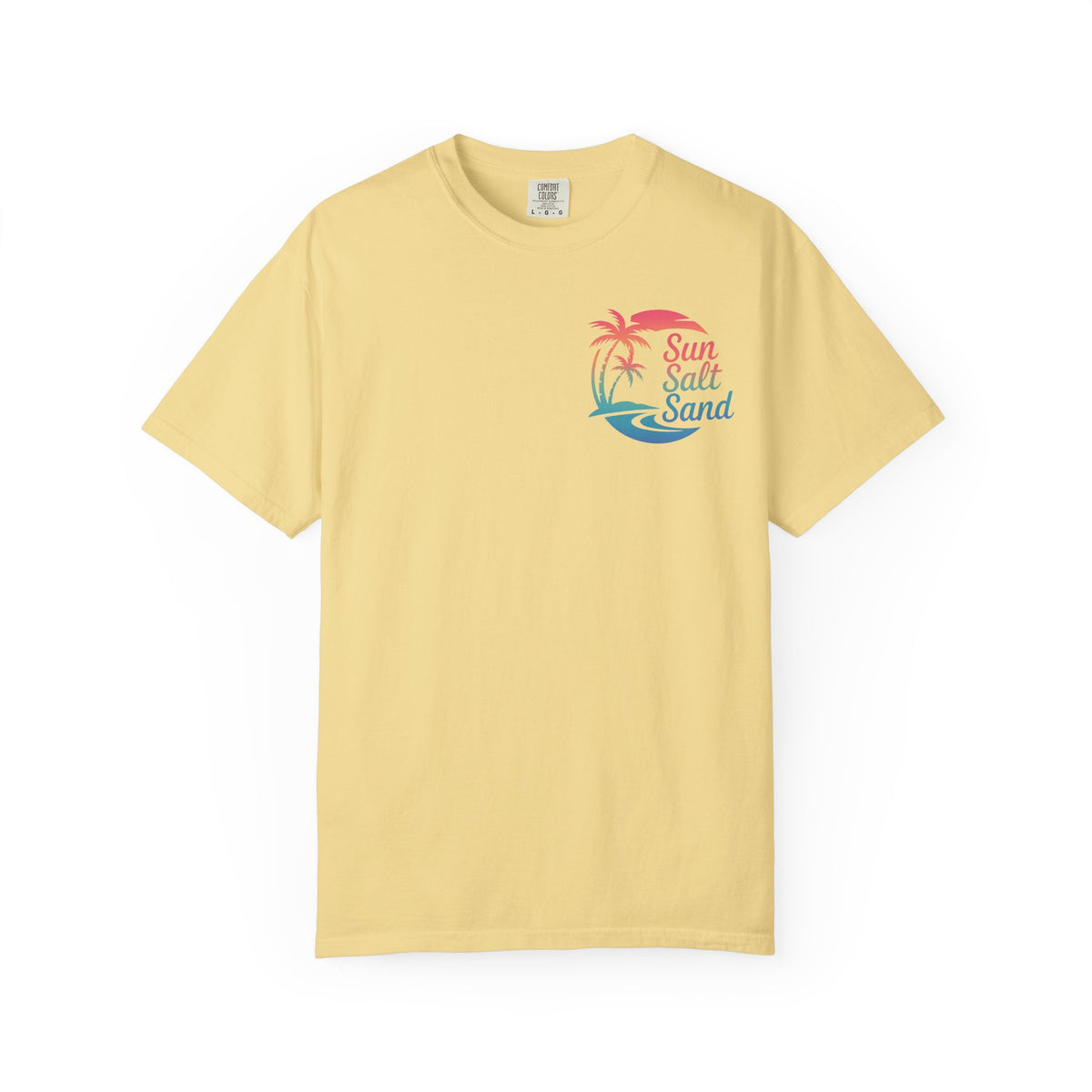 Sun Salt Sand, Beach Sunset - Front & Back Print - Comfort Colors | Trendy Women's and Men's T-Shirt. Direct to Garment. Printed & Shipped in the USA. Unisex Sizes.