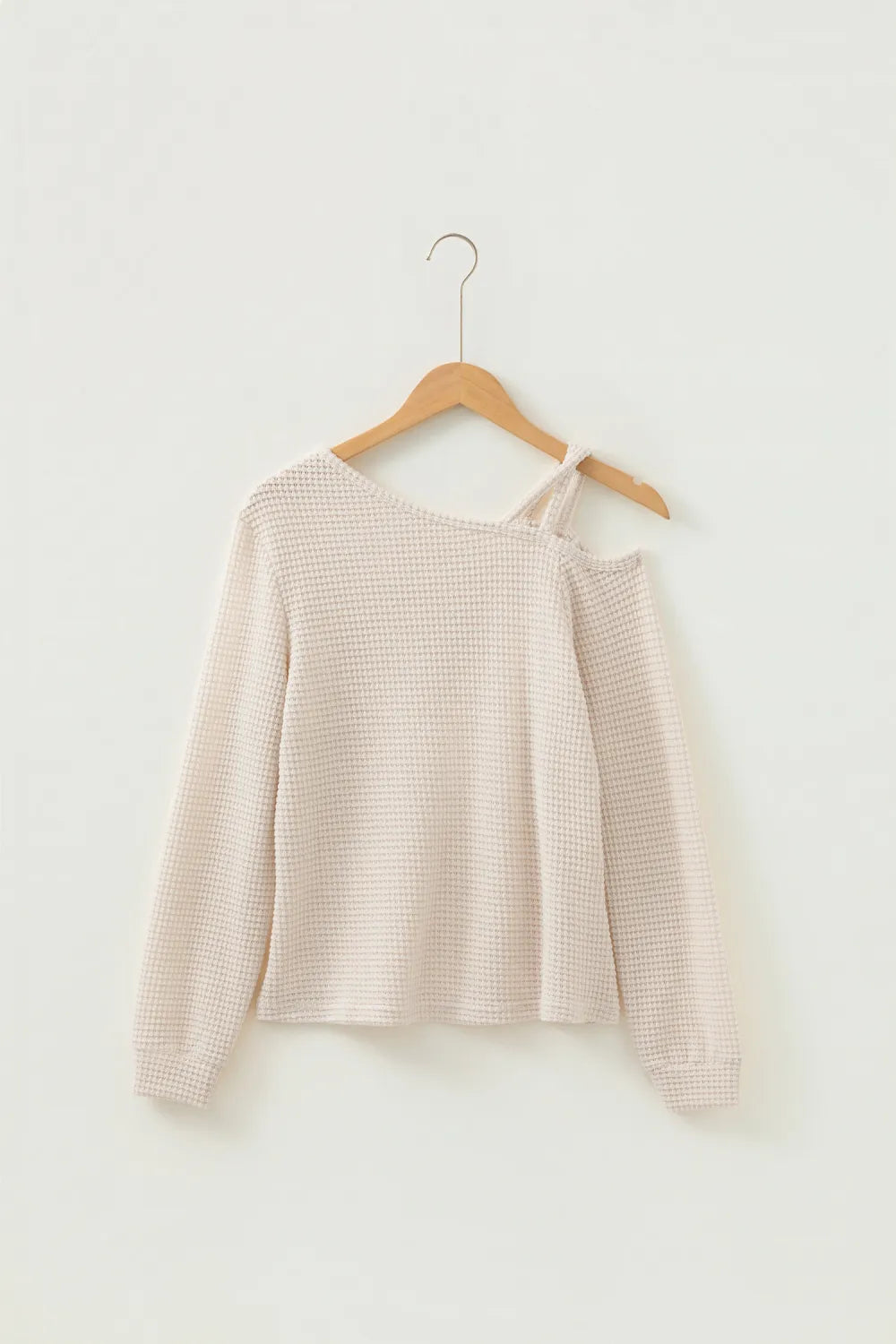 Ivory Textured Knit Off-The-Shoulder Long Sleeve Top