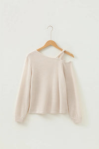 Ivory Textured Knit Off-The-Shoulder Long Sleeve Top
