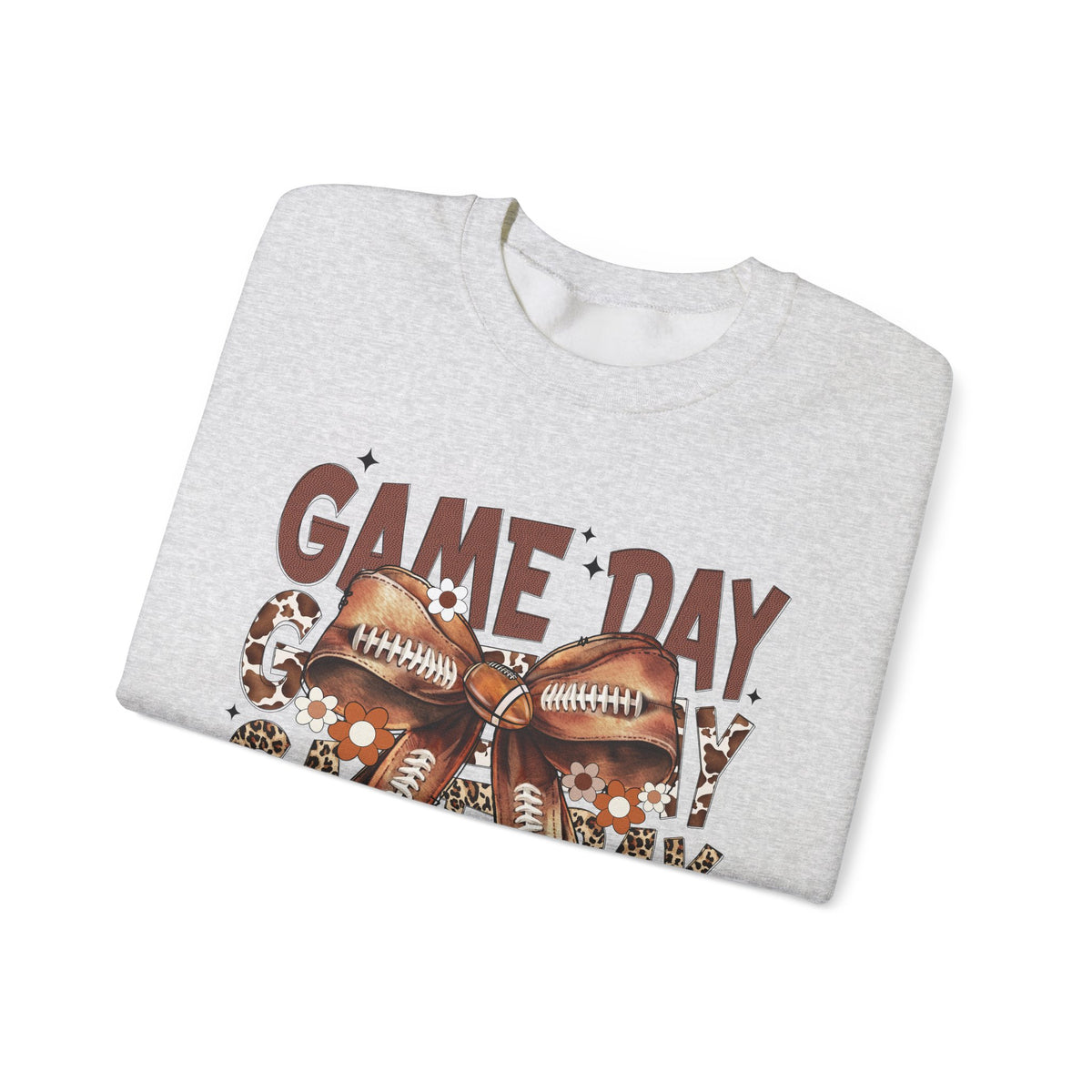 Game Day - Football Bow – Gildan Heavy Blend | Trendy Women’s Soft Sweatshirt. Direct to Garment. Printed & Shipped in the USA. Unisex Sizes.