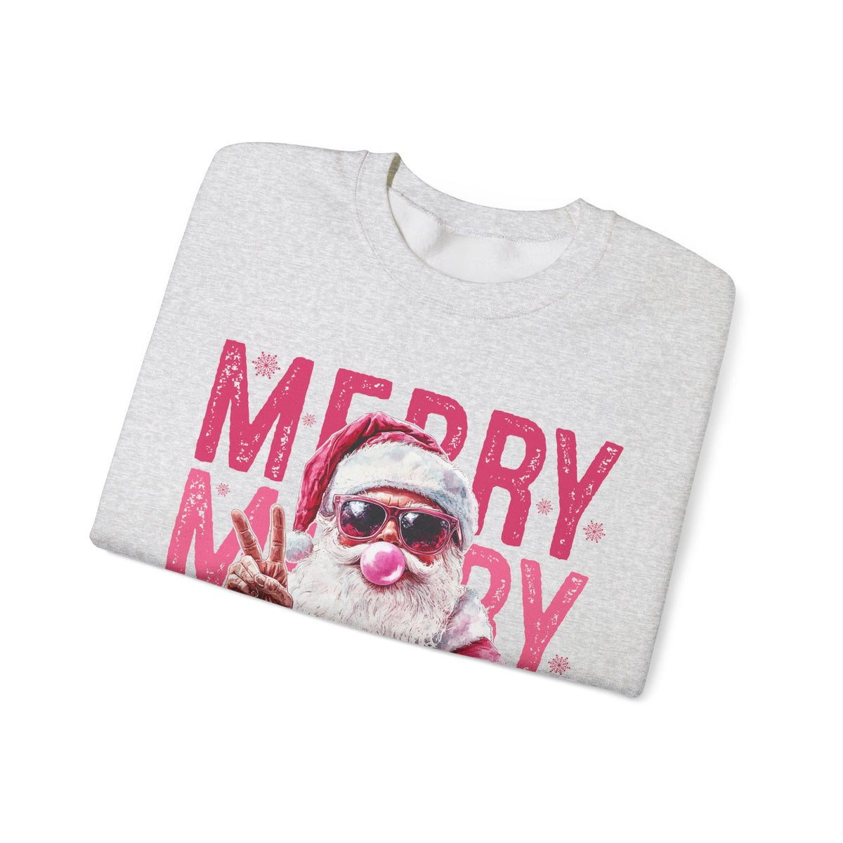Pink Merry Christmas Bubblegum Santa – Gildan Heavy Blend | Trendy Women’s Soft Sweatshirt. Direct to Garment. Printed & Shipped in the USA. Unisex Sizes.