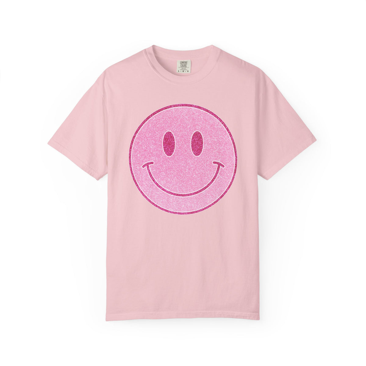 Faux Glitter Smiley - Comfort Colors | Trendy Women's T-Shirt. Direct to Garment. Printed & Shipped in the USA. Unisex Sizes.