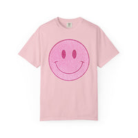 Faux Glitter Smiley - Comfort Colors | Trendy Women's T-Shirt. Direct to Garment. Printed & Shipped in the USA. Unisex Sizes.