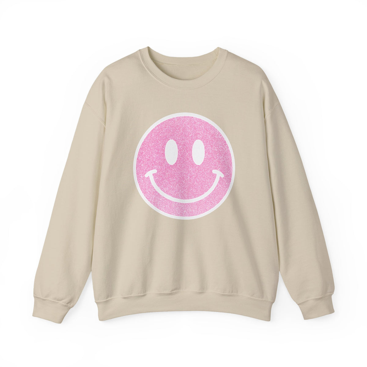 Glitter Smiley – Gildan Heavy Blend | Trendy Women’s Soft Sweatshirt. Direct to Garment. Printed & Shipped in the USA. Unisex Sizes.