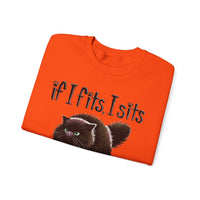 If I Fits I Sits, Cat in a Box – Gildan Heavy Blend | Trendy Women’s and Men's Soft Sweatshirt. Direct to Garment. Printed & Shipped in the USA. Unisex Sizes.