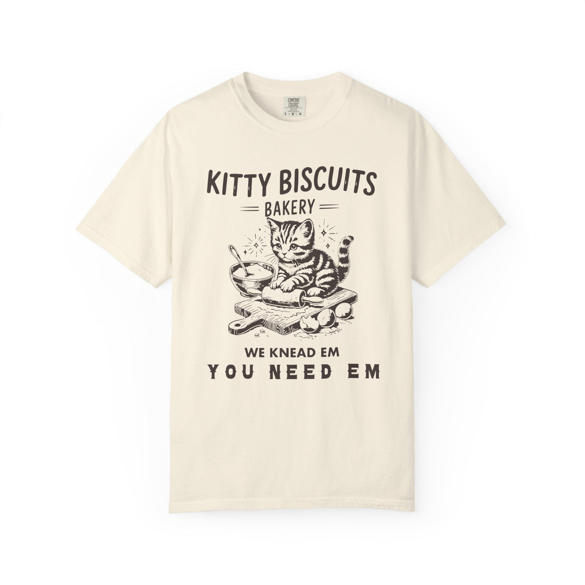 Kitty Biscuits Bakery - Comfort Colors | Trendy Women's and Men's T-Shirt. Direct to Garment. Printed & Shipped in the USA. Unisex Sizes.