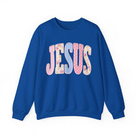 JESUS Pastel Faux Patchwork – Gildan Heavy Blend | Trendy Women’s Soft Sweatshirt. Direct to Garment. Printed & Shipped in the USA. Unisex Sizes.
