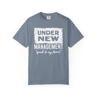 Under New Management "Speak to My Fiancé" - Comfort Colors | Trendy Men's and Women's T-Shirt. Direct to Garment. Printed & Shipped in the USA. Unisex Sizes.