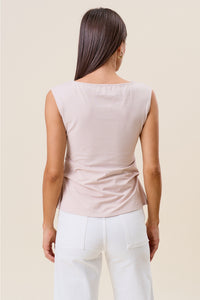 Side Pleated (Natural) Boatneck 95% Cotton Top