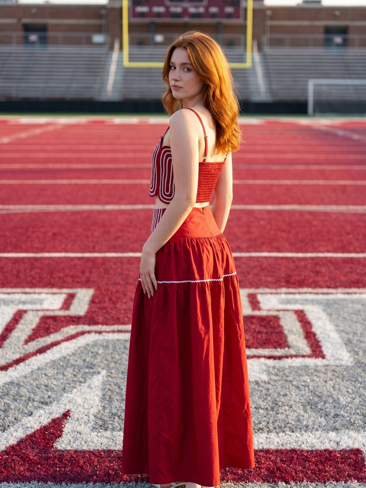 Lightweight Crimson Red (98% Cotton) Cropped Top & Skirt Set