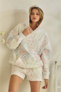 Floral Textured Quilted-Print Hoodie
