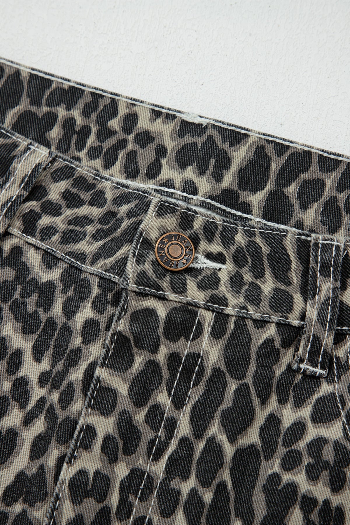 High-Rise Black Leopard Print Barrel Jeans