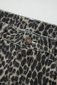 High-Rise Black Leopard Print Barrel Jeans