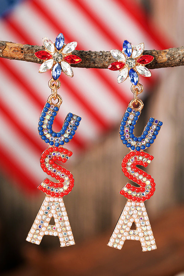 Beaded Rhinestone USA Earrings