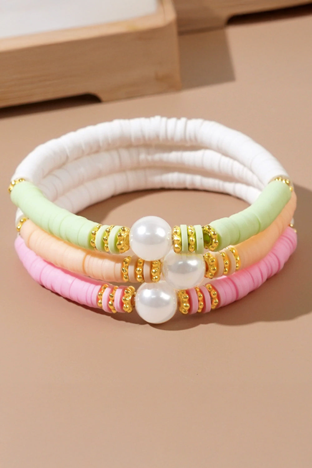 Bohemian Style Pink, Green & Orange Stretch Bracelet Set