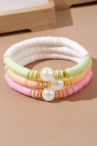 Bohemian Style Pink, Green & Orange Stretch Bracelet Set