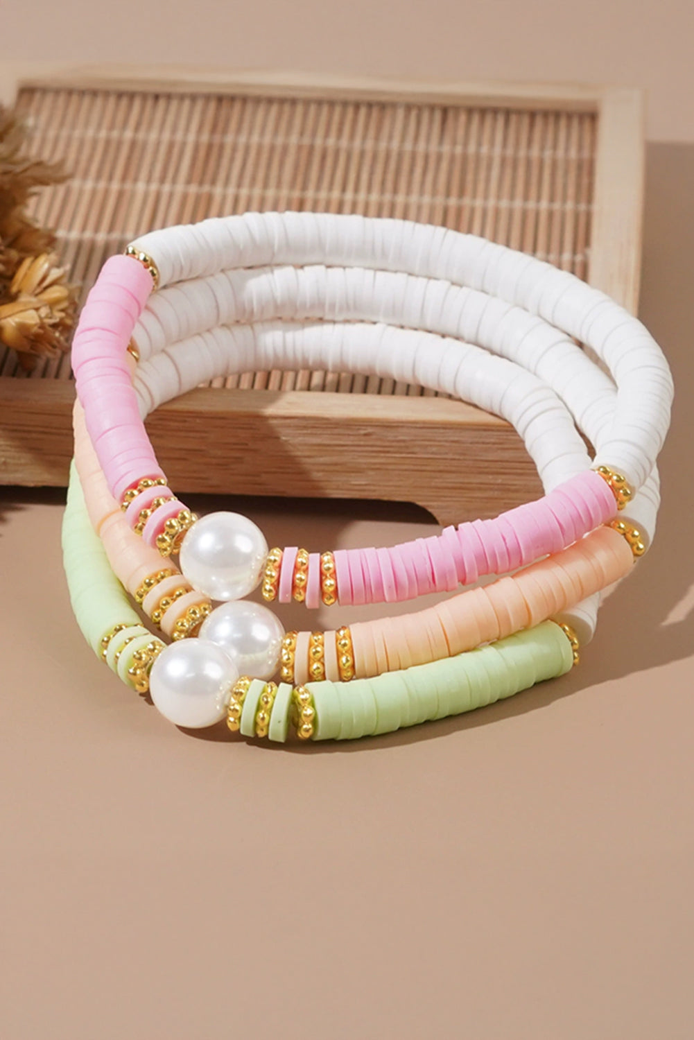 Bohemian Style Pink, Green & Orange Stretch Bracelet Set