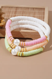 Bohemian Style Pink, Green & Orange Stretch Bracelet Set