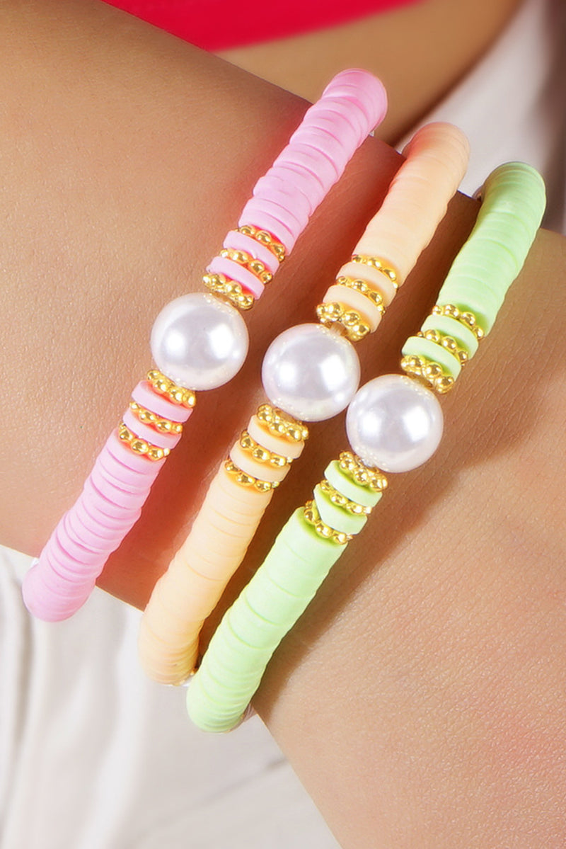 Bohemian Style Pink, Green & Orange Stretch Bracelet Set