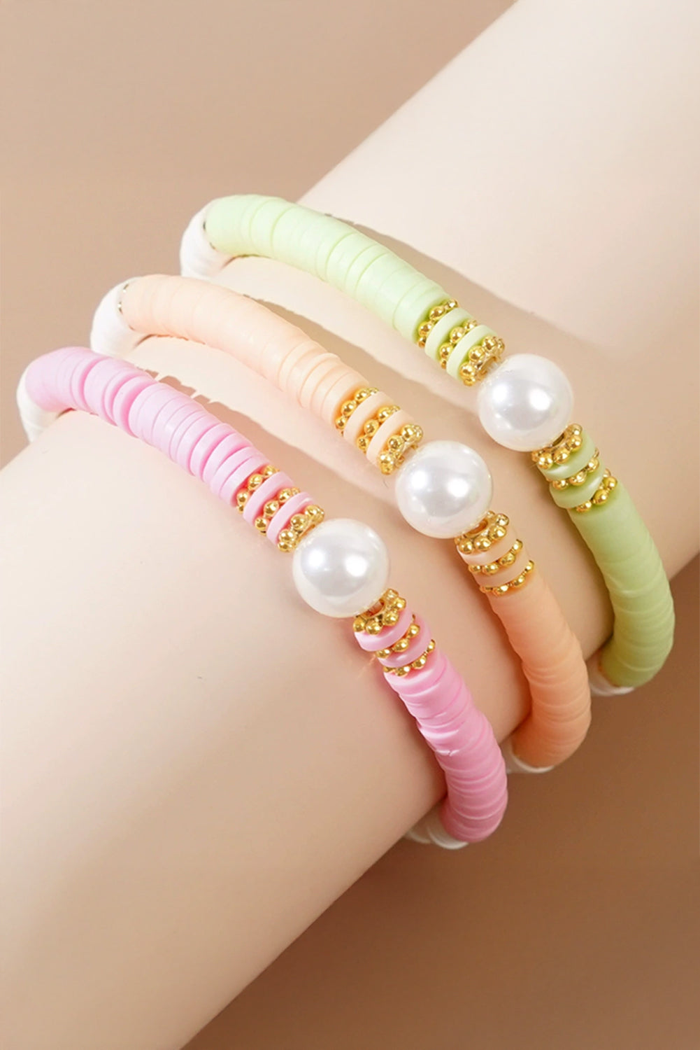 Bohemian Style Pink, Green & Orange Stretch Bracelet Set